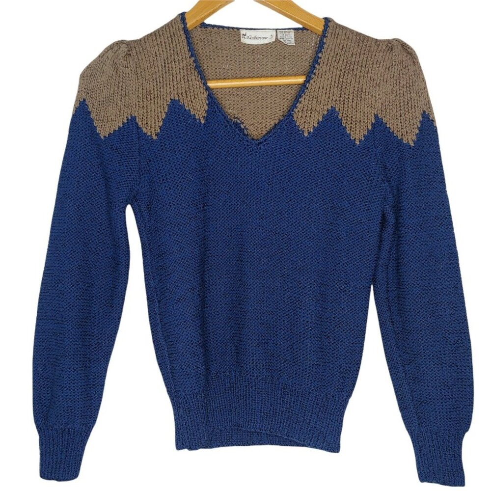 Vintage Weathervane Womens Small Sweater Pullover Geometric Teal Brown Retro